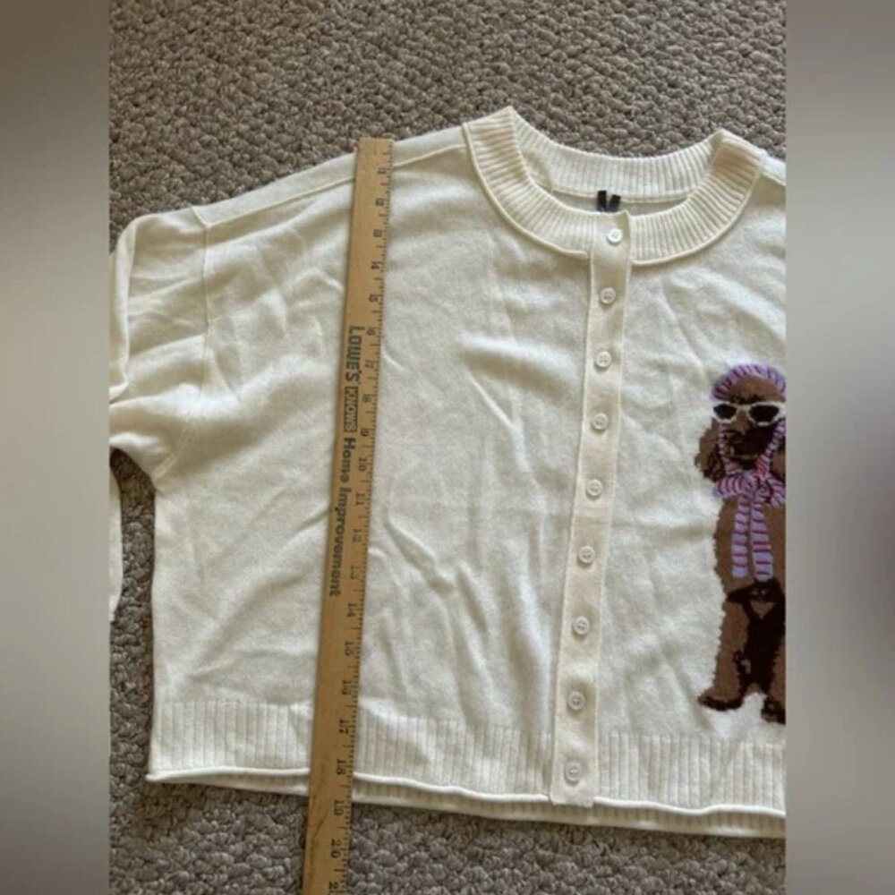 Anthropologie The Goldie Crew Neck Cashmere Blend Dog Cardigan Sweater S - Picture 9 of 10
